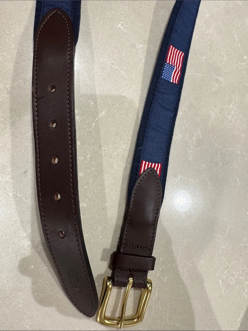Vineyard Vines Navy USA FlagWebbing Belt with Brass Buckle
